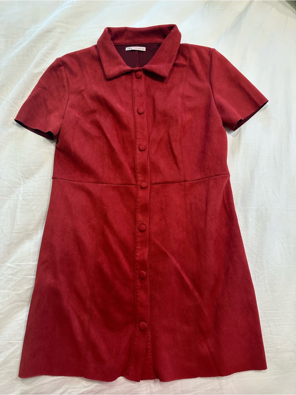 Zara Red Short-Sleeve Button Front Mini Dress